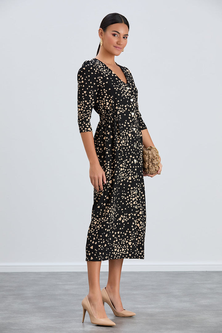 Shirt Midi Dress with Elasticated waist in Black print