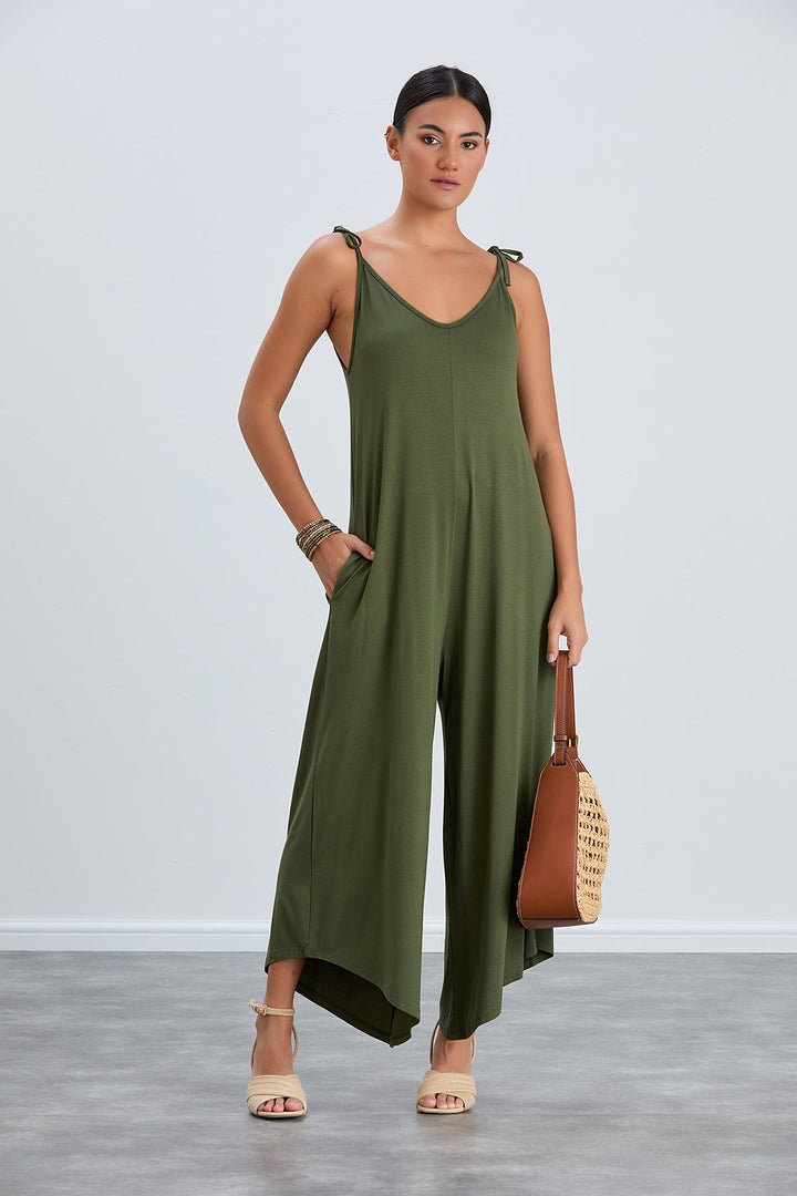 Cozy Loose fit Oversize Wide leg Jumpsuit in Khaki