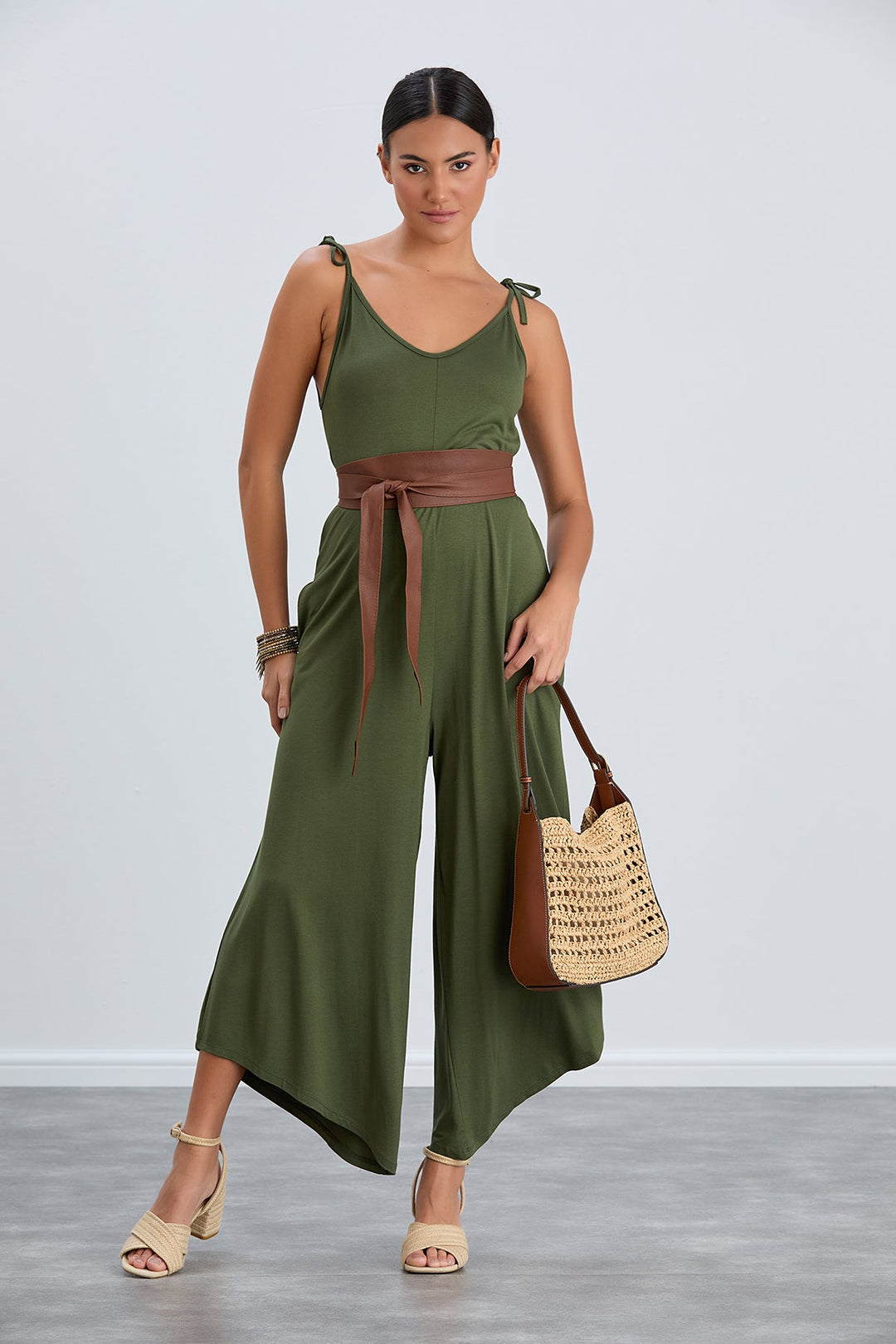 Cozy Loose fit Oversize Wide leg Jumpsuit in Khaki