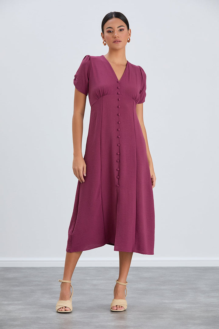 Buttoned Shirt Midi Dress in Purple