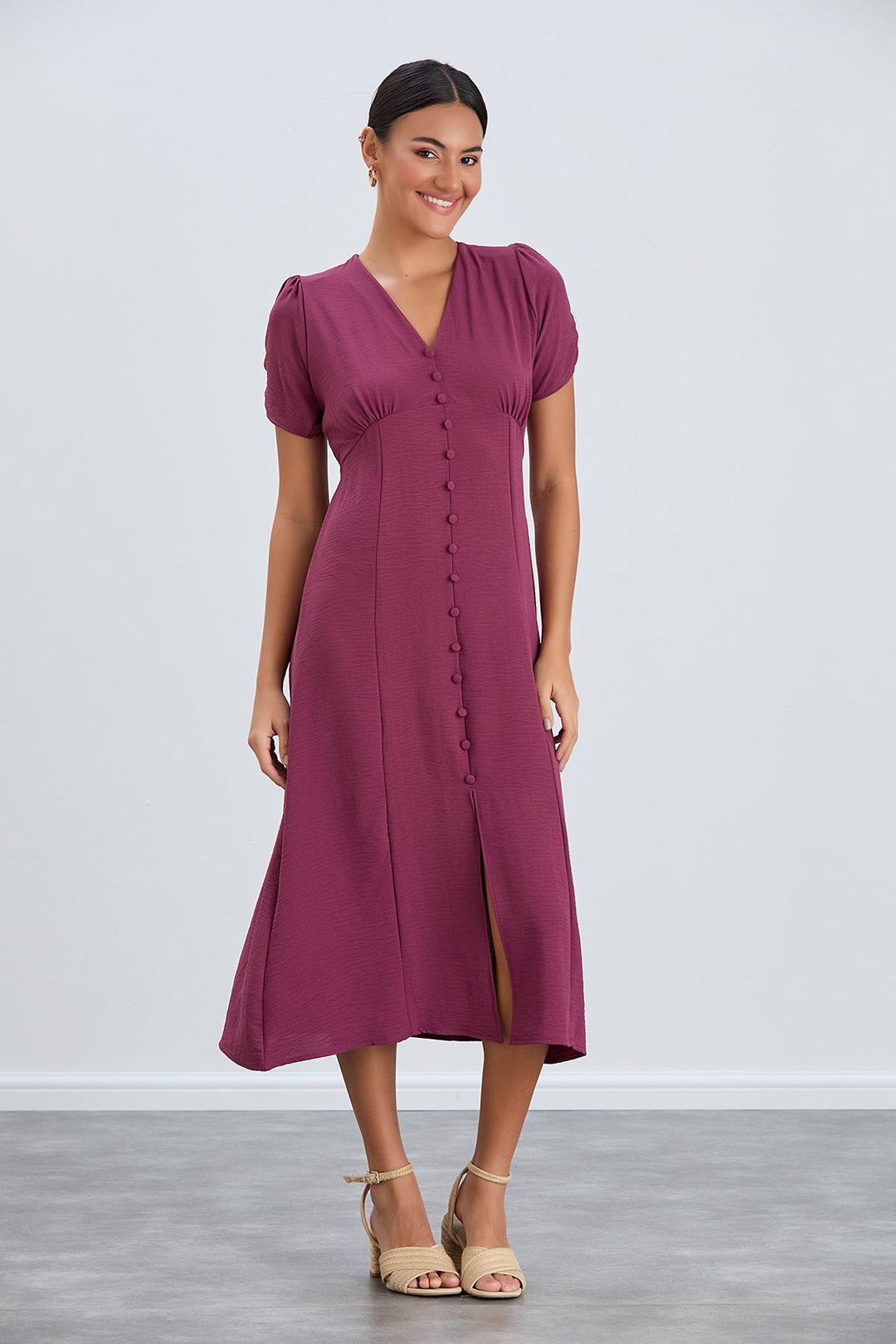 Buttoned Shirt Midi Dress in Purple