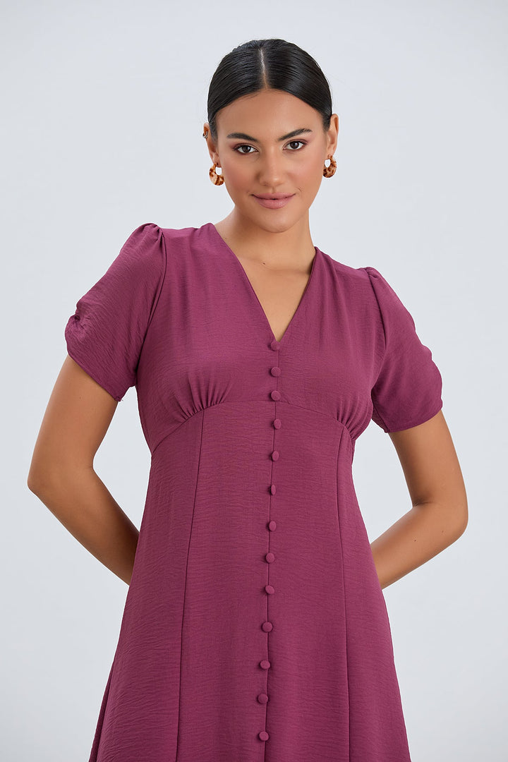 Buttoned Shirt Midi Dress in Purple