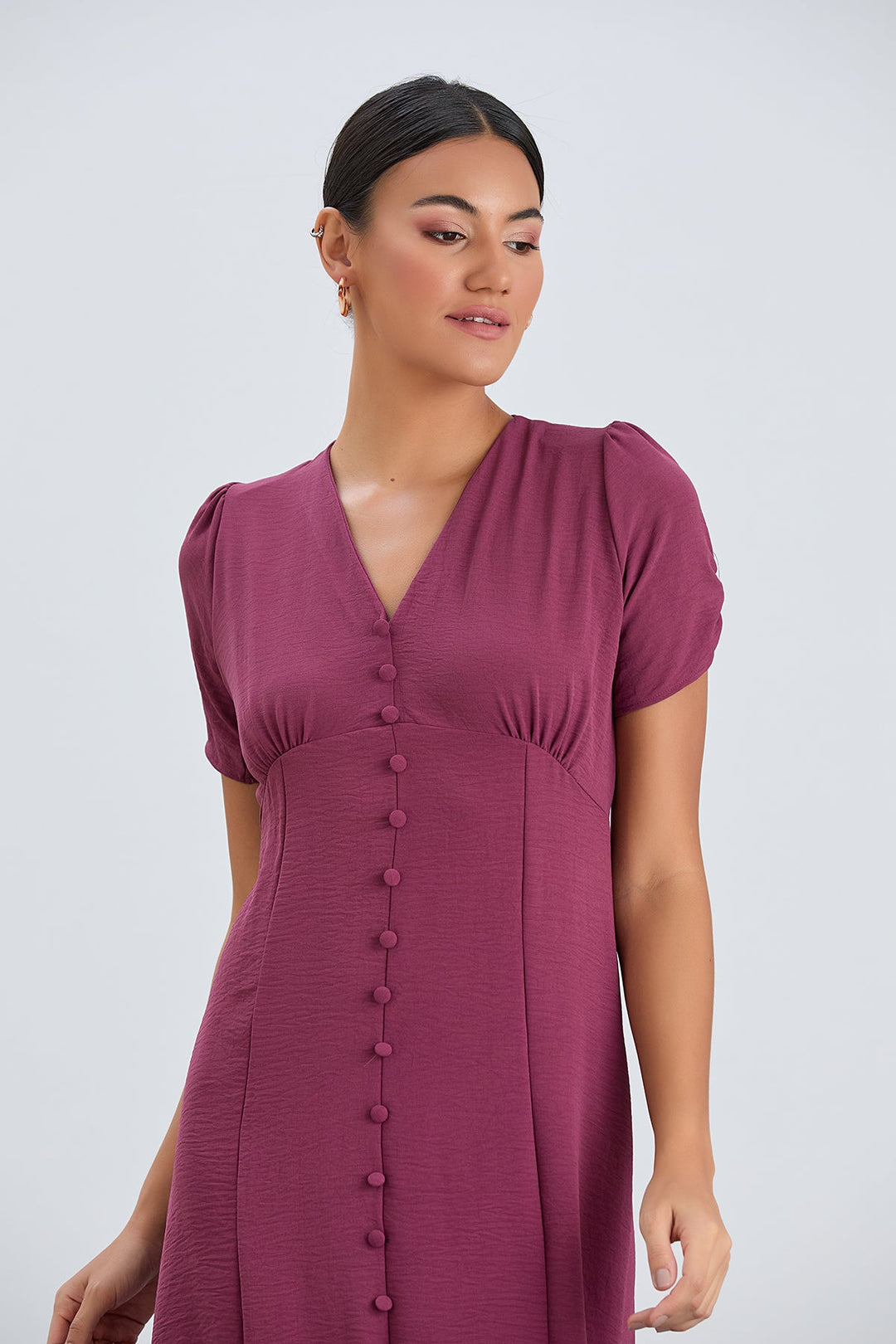 Buttoned Shirt Midi Dress in Purple