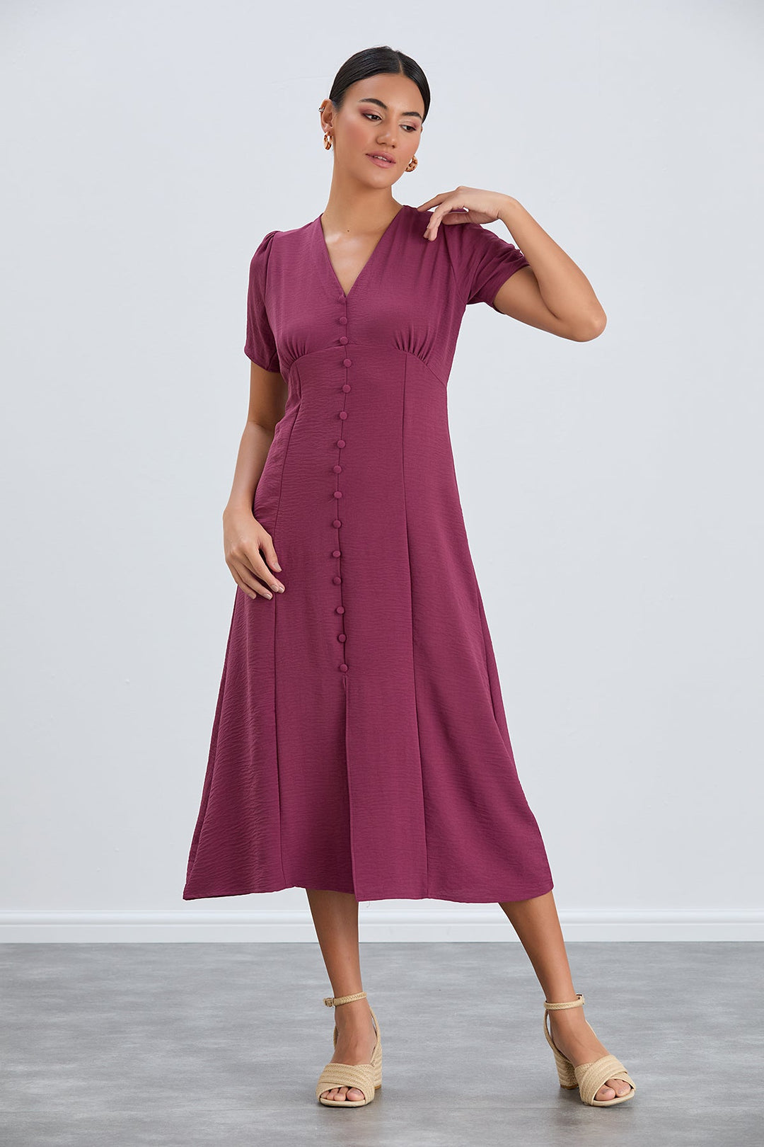 Buttoned Shirt Midi Dress in Purple