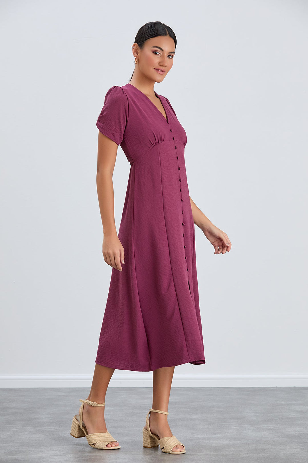 Buttoned Shirt Midi Dress in Purple