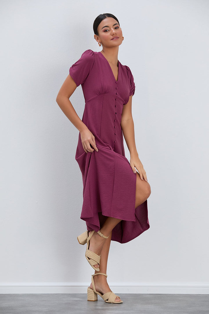 Buttoned Shirt Midi Dress in Purple