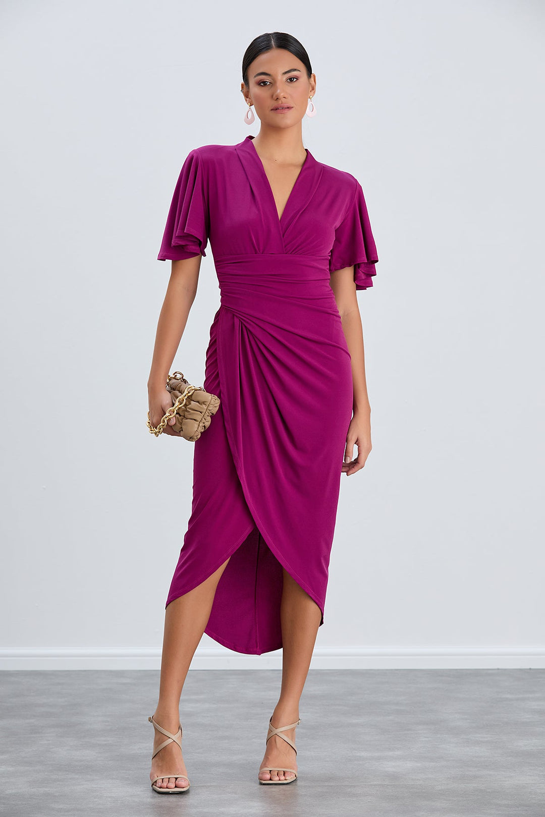 Forever Angel Sleeve Dress in Fuchsia