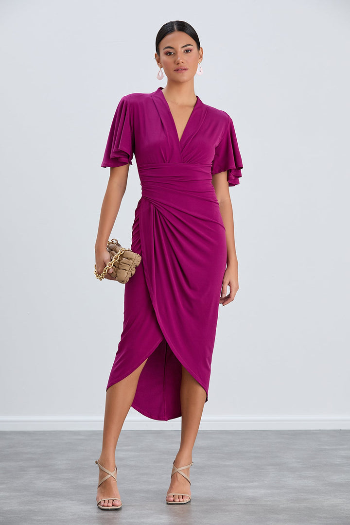 Forever Angel Sleeve Dress in Fuchsia