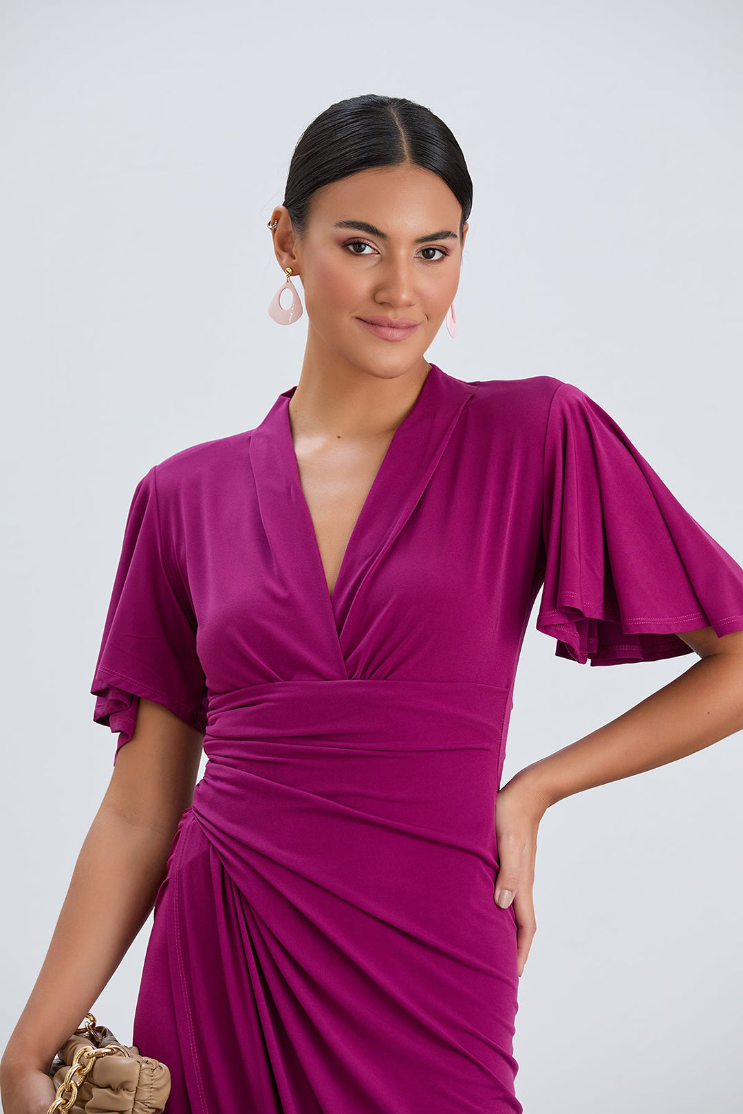 Forever Angel Sleeve Dress in Fuchsia