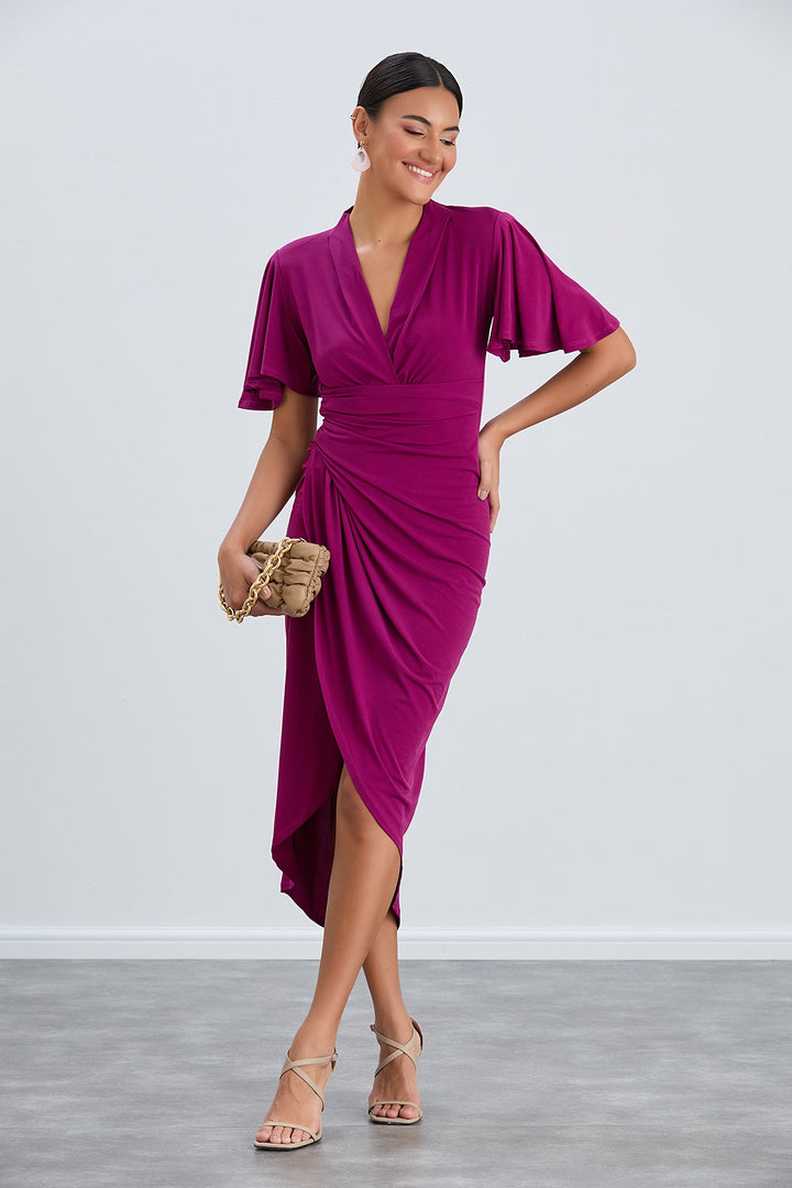 Forever Angel Sleeve Dress in Fuchsia