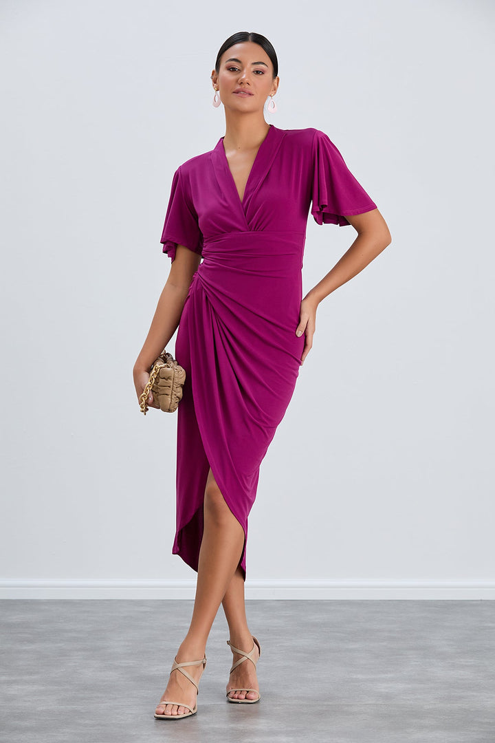 Forever Angel Sleeve Dress in Fuchsia