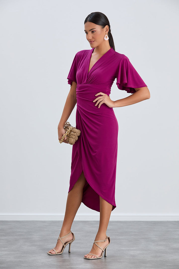 Forever Angel Sleeve Dress in Fuchsia