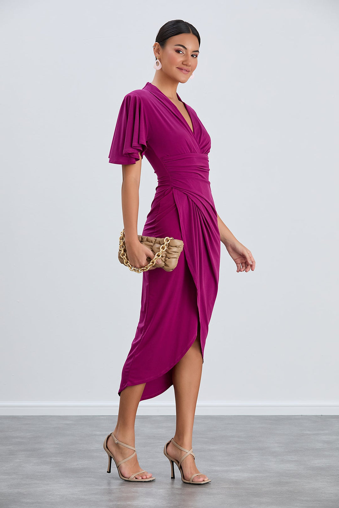 Forever Angel Sleeve Dress in Fuchsia