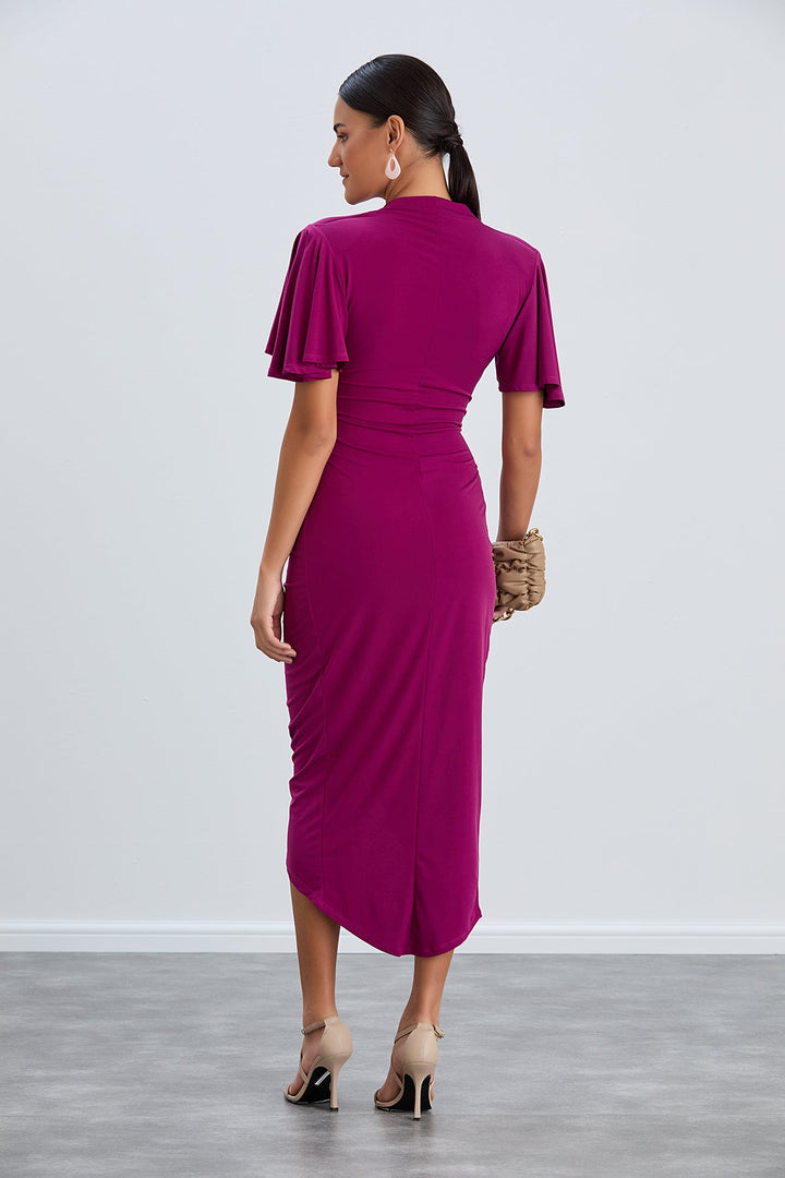 Forever Angel Sleeve Dress in Fuchsia