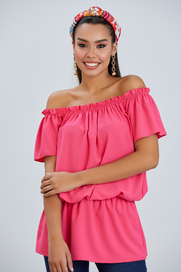 Off Shoulder Bardot Summer Top in Fuchsia - jqwholesale.com