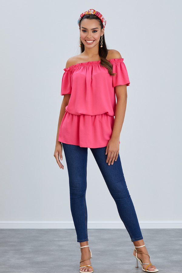 Off Shoulder Bardot Summer Top in Fuchsia - jqwholesale.com