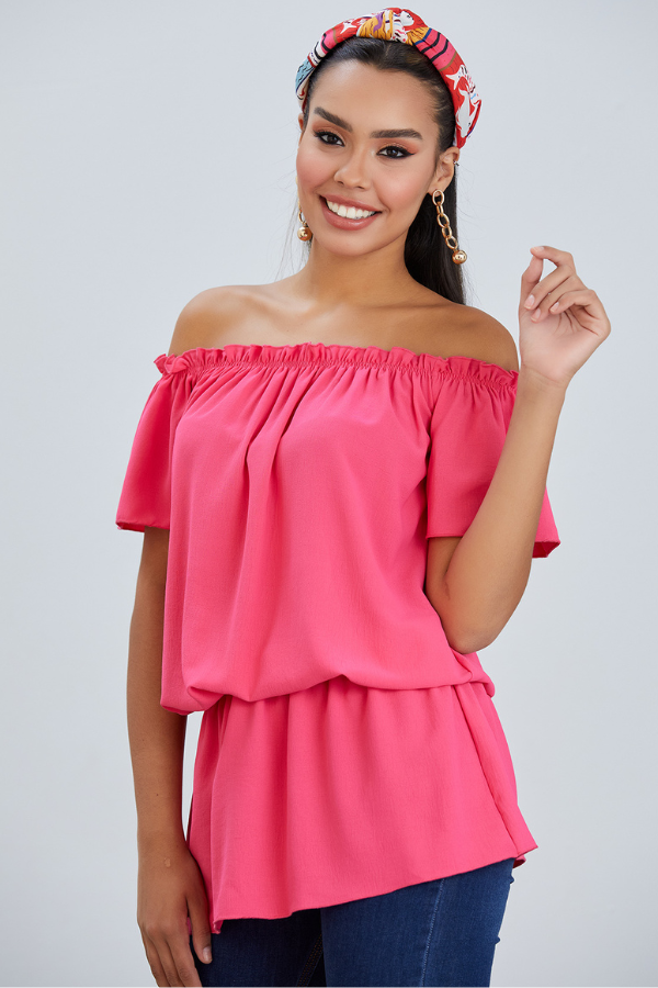 Off Shoulder Bardot Summer Top in Fuchsia - jqwholesale.com