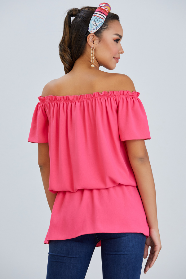 Off Shoulder Bardot Summer Top in Fuchsia - jqwholesale.com