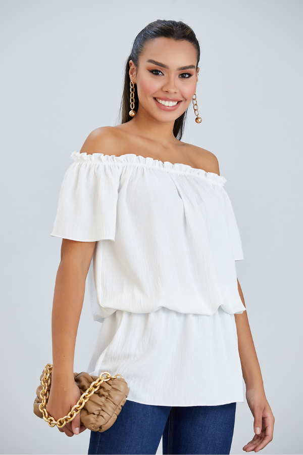 Off Shoulder Bardot Summer Top in Ecru - jqwholesale.com