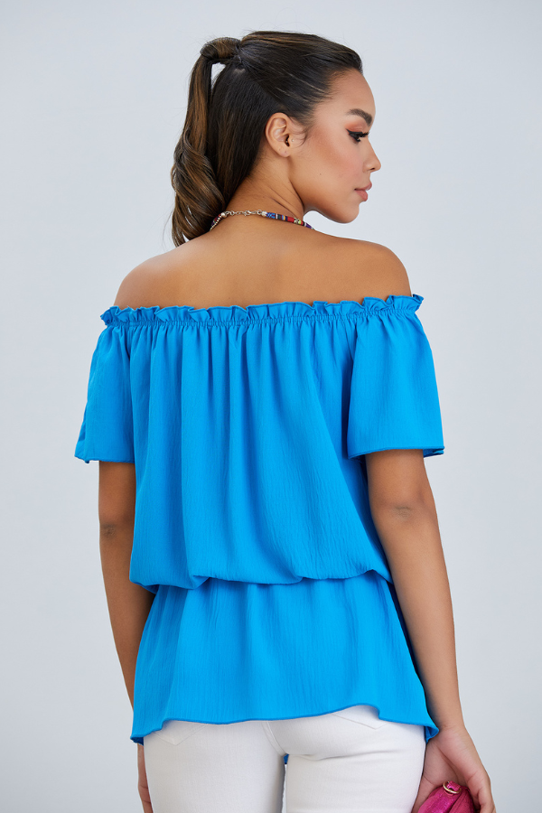 Off Shoulder Bardot Summer Top in Blue - jqwholesale.com