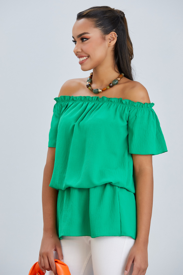 Off Shoulder Bardot Summer Top in Green - jqwholesale.com