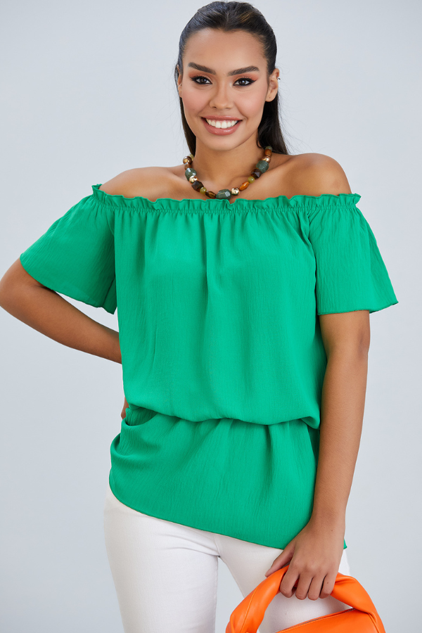 Off Shoulder Bardot Summer Top in Green - jqwholesale.com