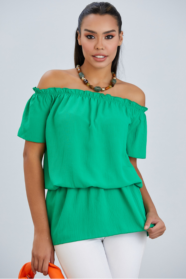 Off Shoulder Bardot Summer Top in Green - jqwholesale.com