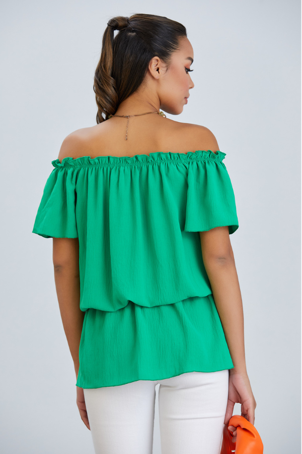 Off Shoulder Bardot Summer Top in Green - jqwholesale.com