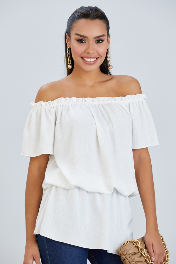 Off Shoulder Bardot Summer Top in Ecru - jqwholesale.com