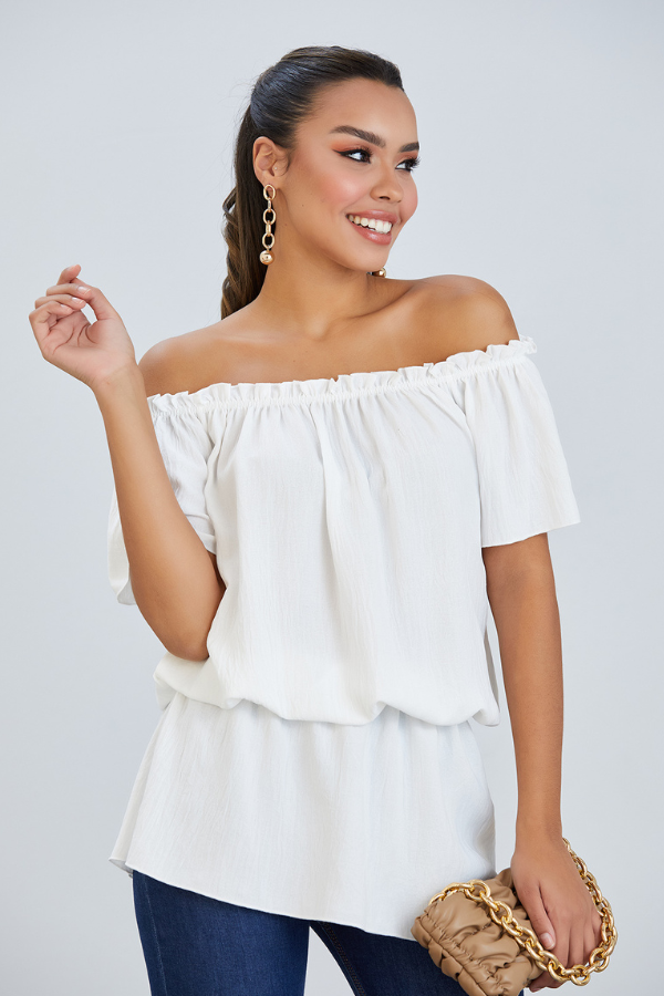 Off Shoulder Bardot Summer Top in Ecru - jqwholesale.com