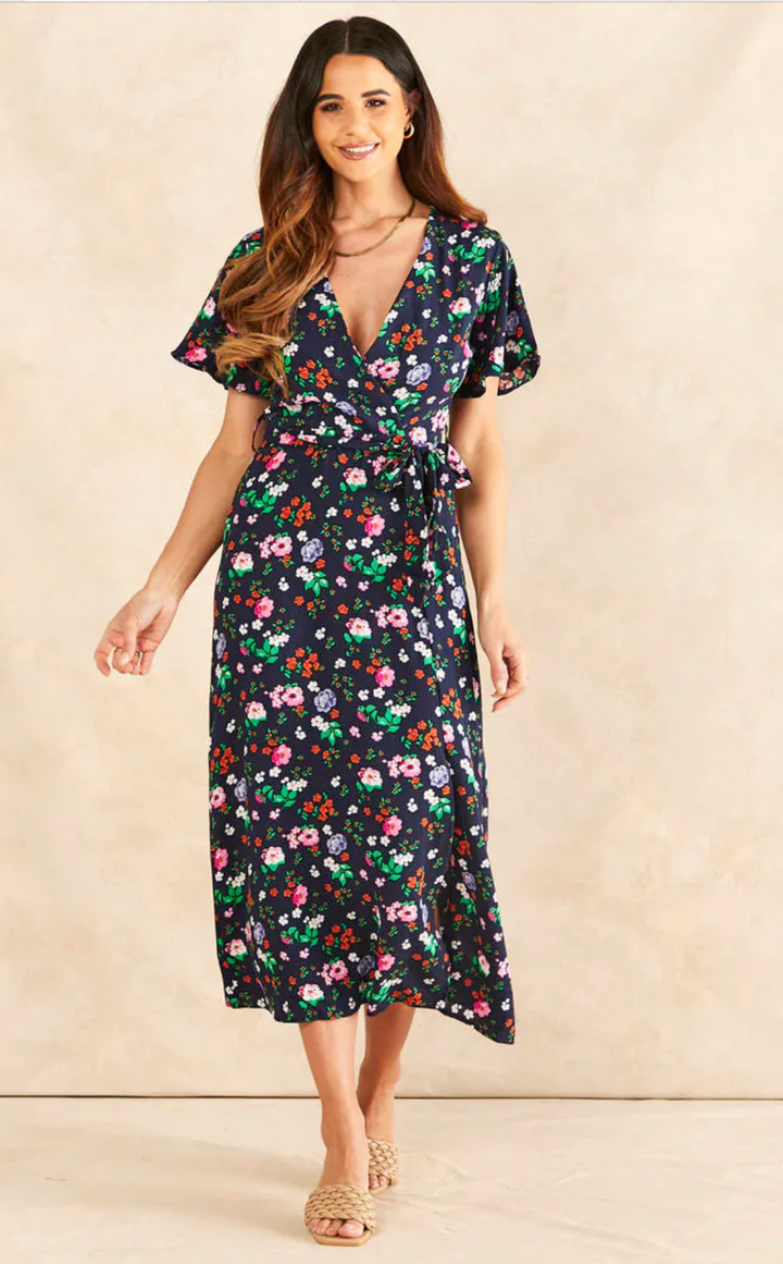 Wrap Midi Dress in print - jqwholesale.com