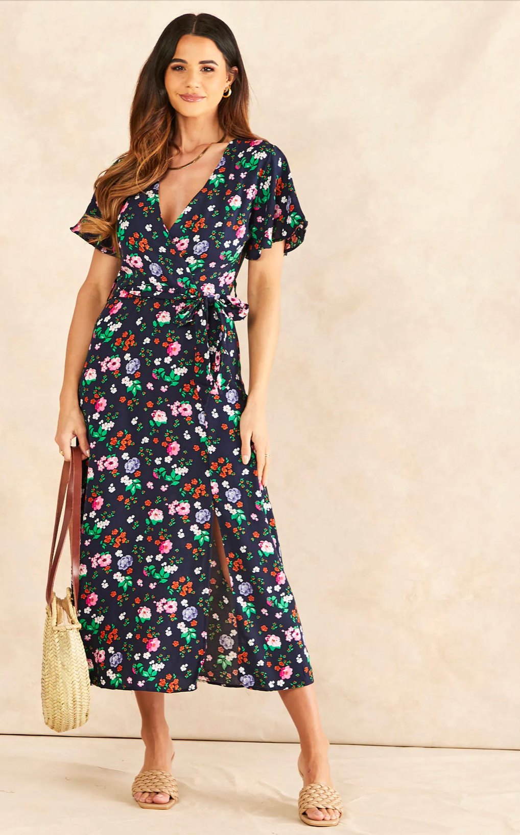 Wrap Midi Dress in print - jqwholesale.com