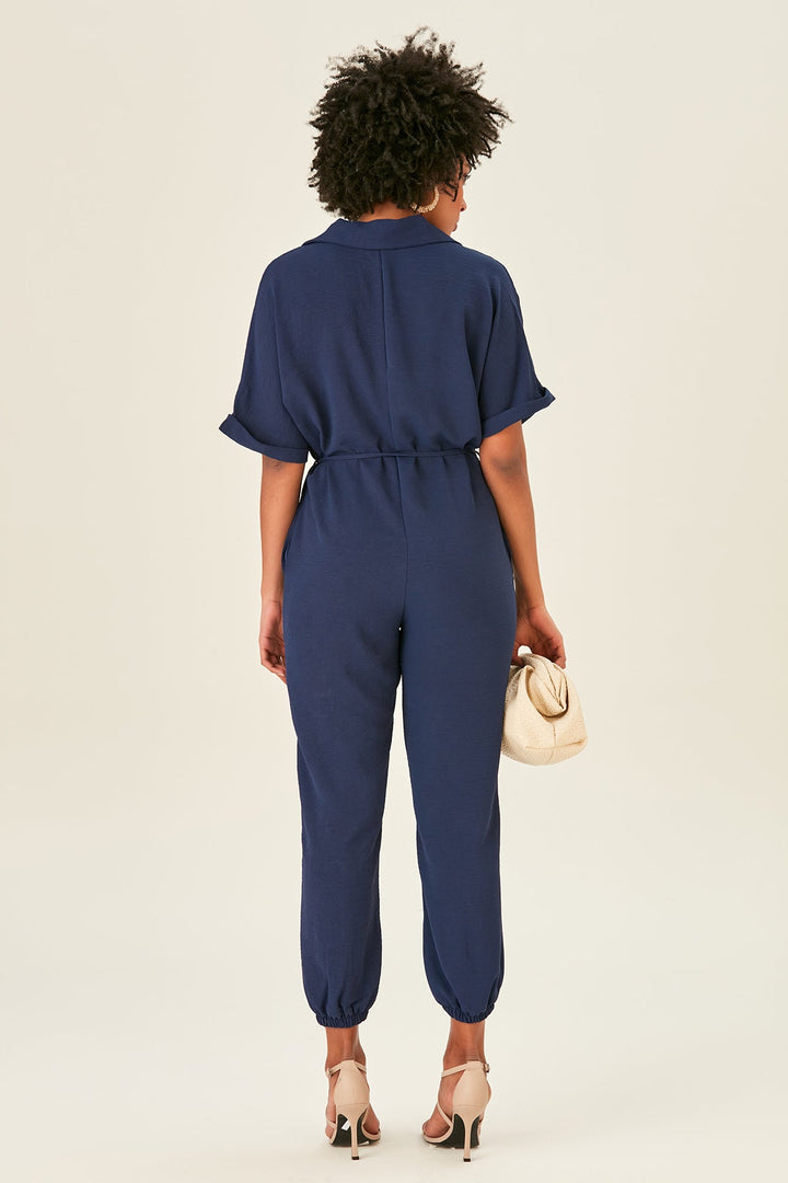 Shirt Jumpsuit in Navy (PRE-ORDER) - jqwholesale.com