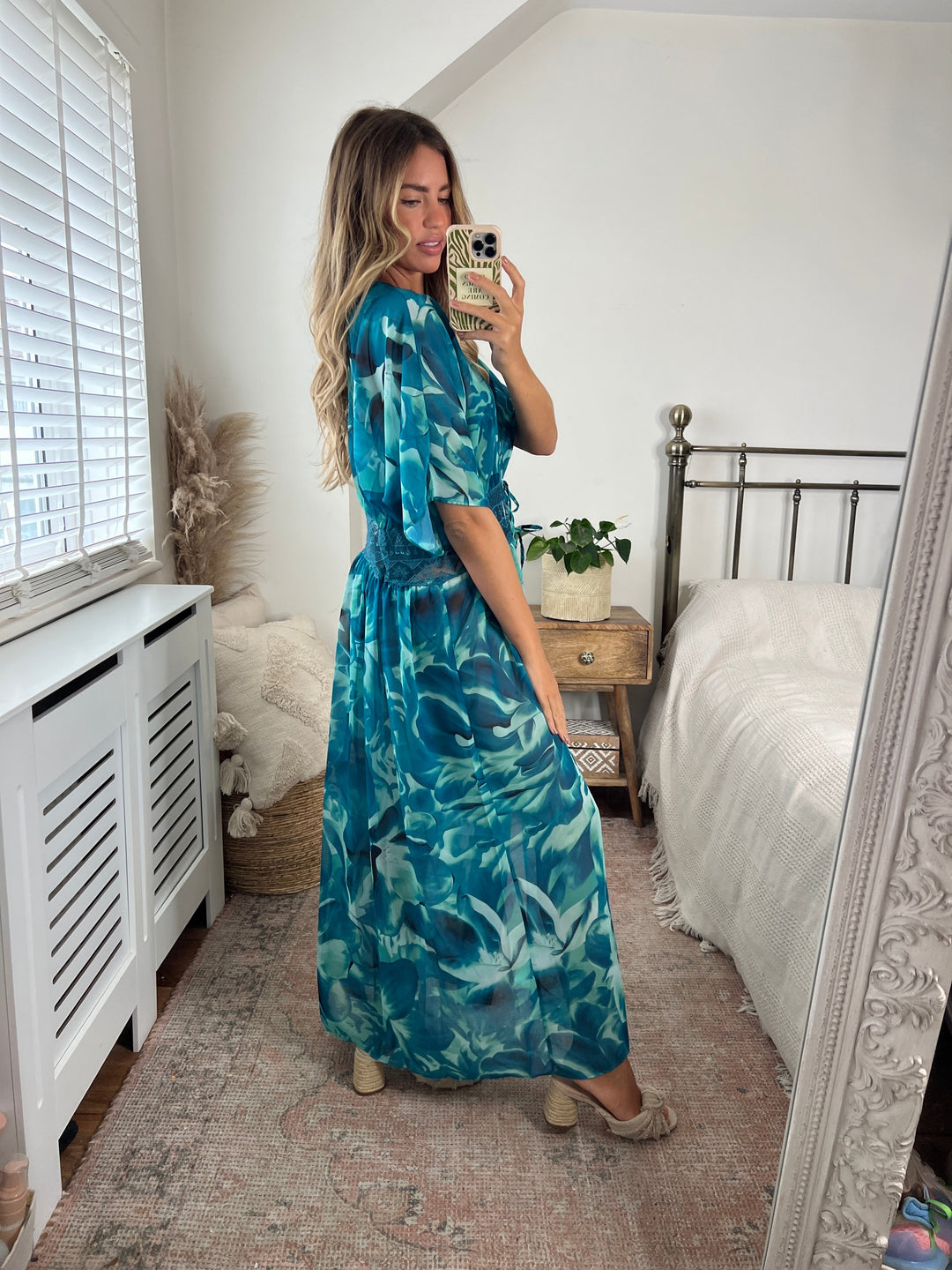 Summer Maxi Tunic / Kaftan with Dantelo Waist in Green - jqwholesale.com