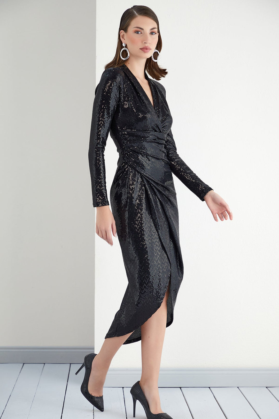 Sequin Wrap midi Dress with front slit - jqwholesale.com