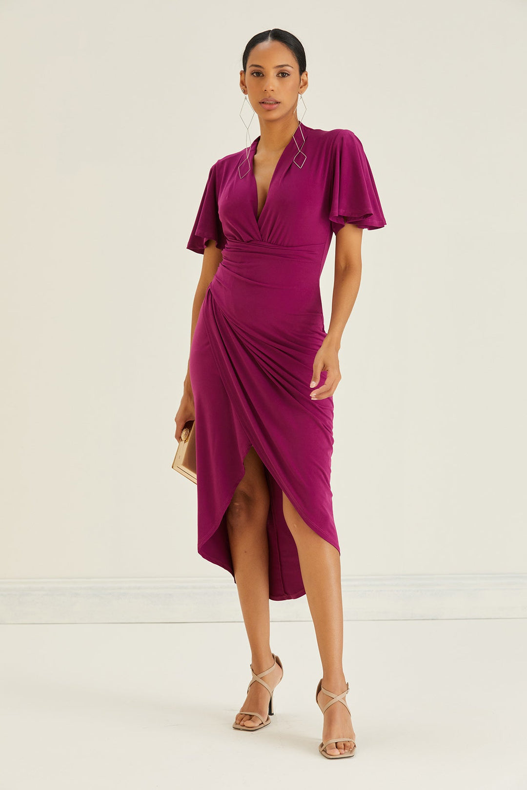 Forever Angel Sleeve Dress in Fuchsia - jqwholesale.com