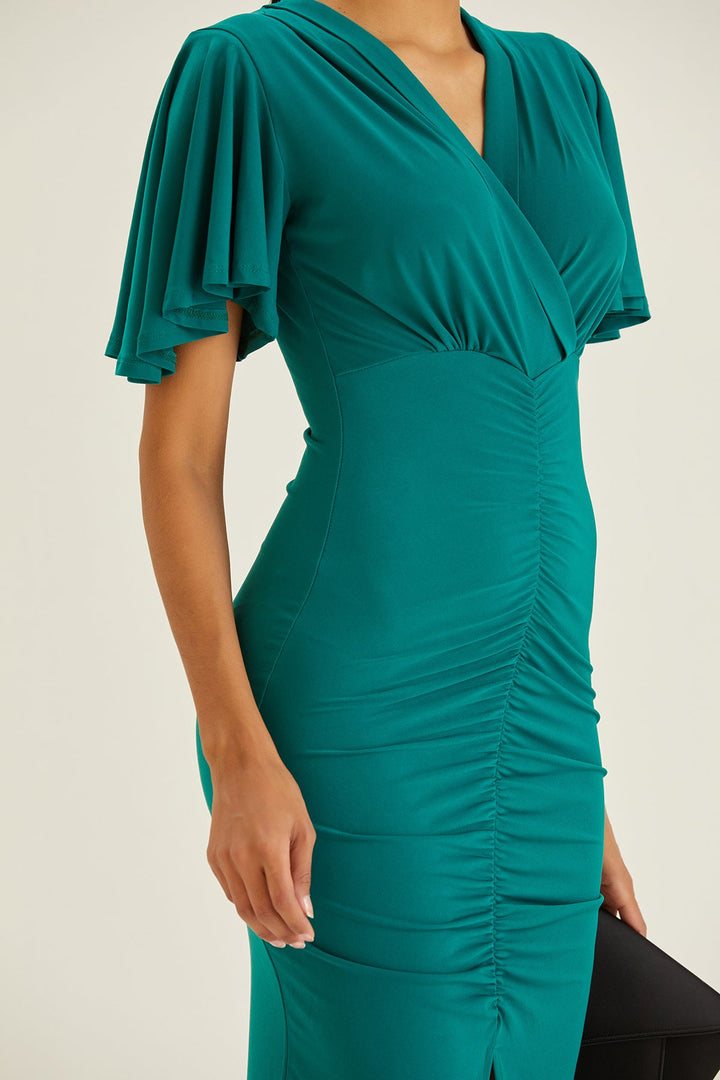 Tory Angel Sleeve Midi Dress in Green - jqwholesale.com