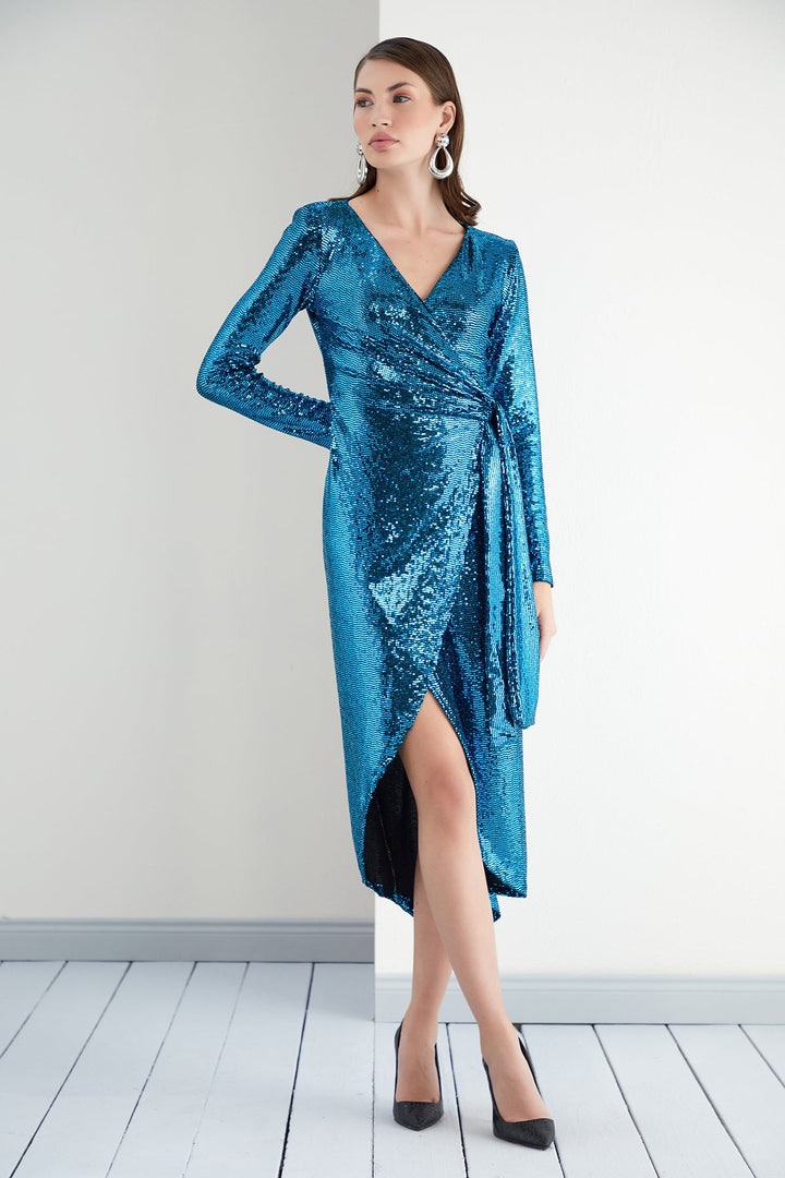 Sequin Wrap Midi dress - jqwholesale.com