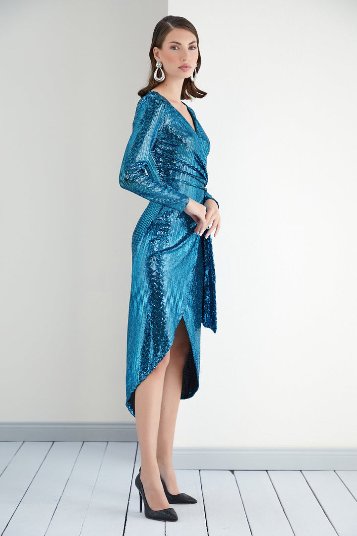 Sequin Wrap Midi dress - jqwholesale.com