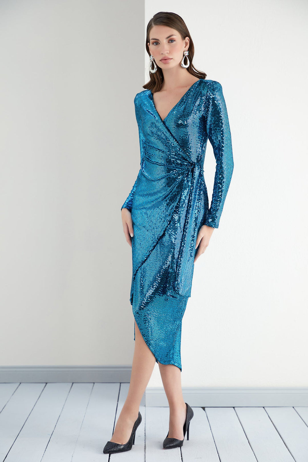 Sequin Wrap Midi dress - jqwholesale.com