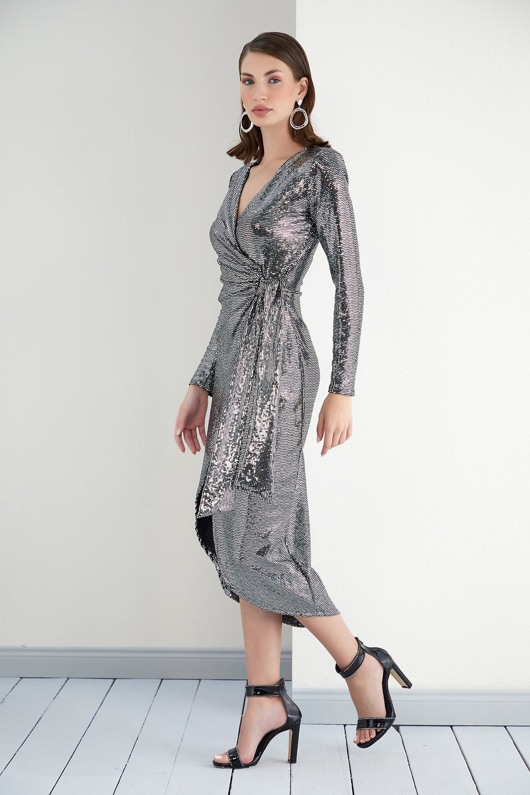 Sequin Wrap Midi dress - jqwholesale.com