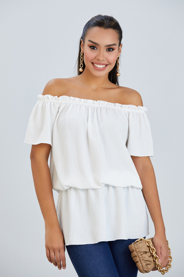 Off Shoulder Bardot Summer Top in Ecru - jqwholesale.com