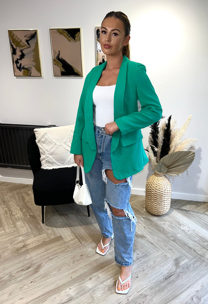 Linen Look Oversized Blazer in Green - jqwholesale.com