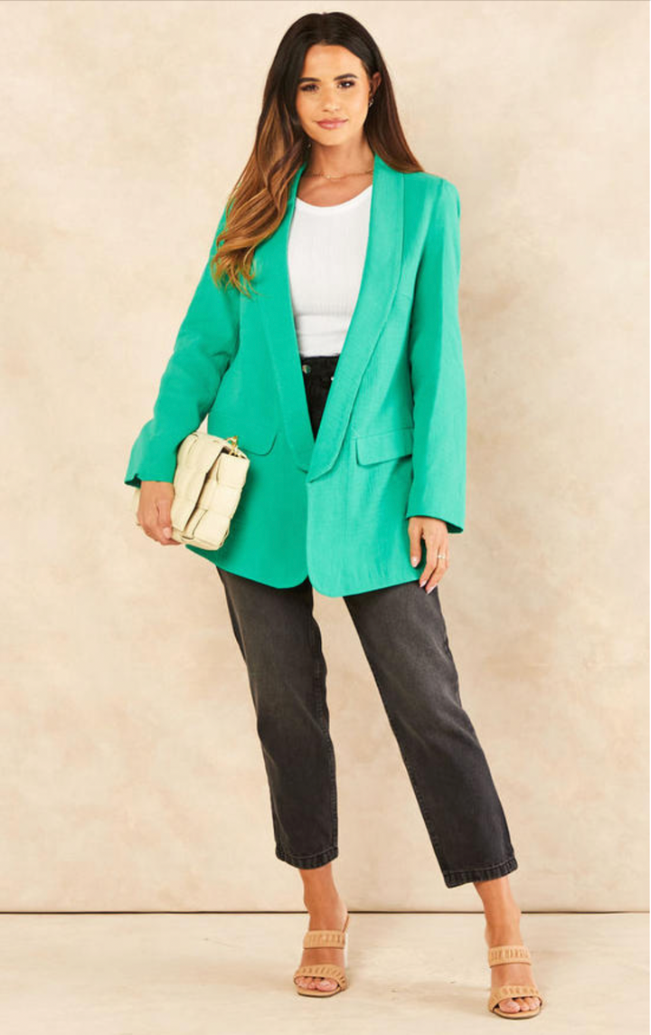 Linen Look Oversized Blazer in Green - jqwholesale.com