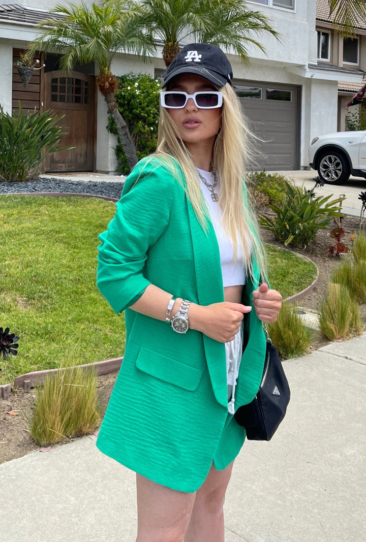 Linen Look Oversized Blazer in Green - jqwholesale.com