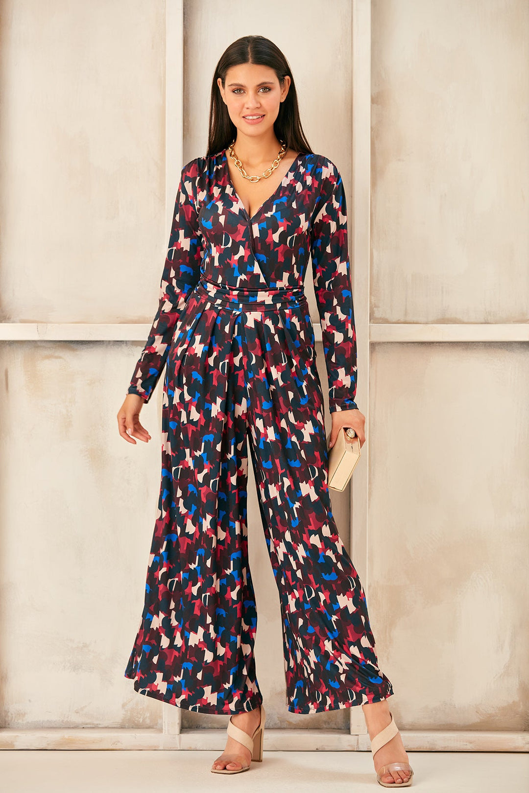 Wrap Culotte Jumpsuit in Print - jqwholesale.com