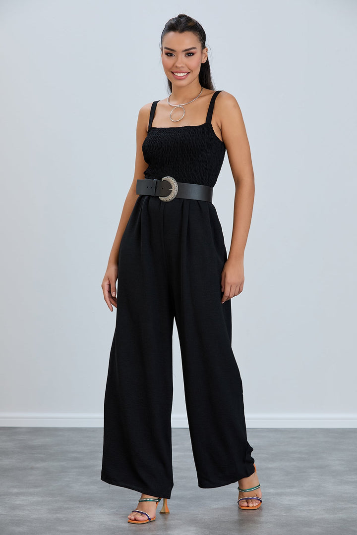 Elasticated Wide Leg Cami Jumpsuit in Black - jqwholesale.com