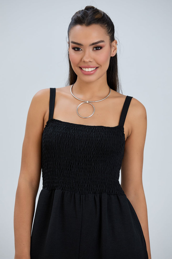 Elasticated Wide Leg Cami Jumpsuit in Black - jqwholesale.com