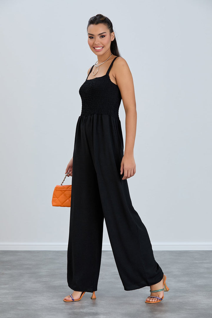 Elasticated Wide Leg Cami Jumpsuit in Black - jqwholesale.com