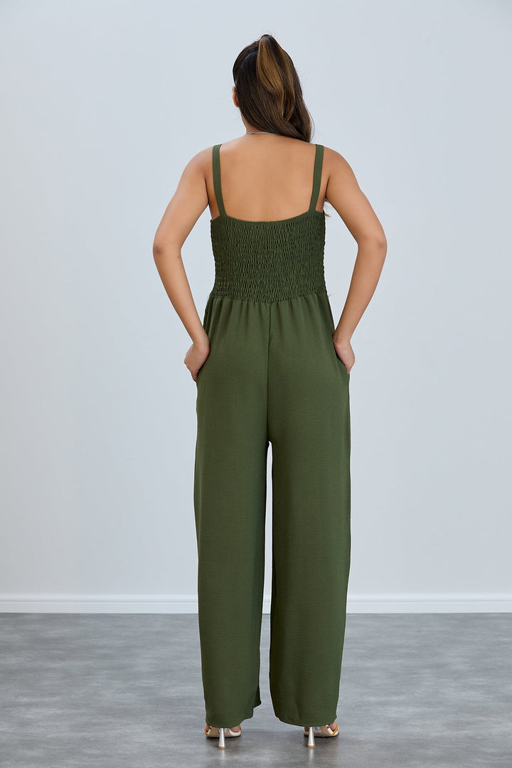 Elasticated Wide Leg Cami Jumpsuit in Khaki - jqwholesale.com